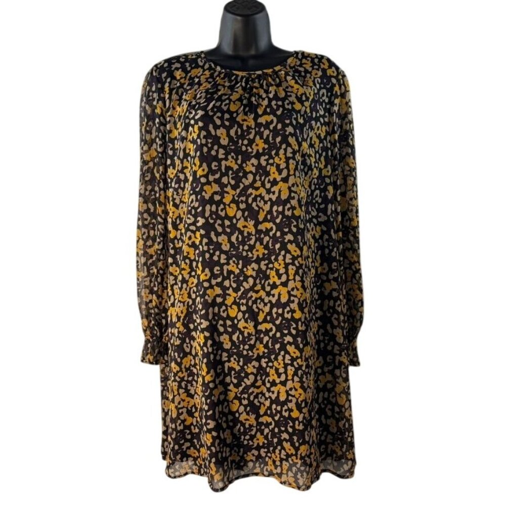 Tommy Hilfiger Womens Leopard Print Dress Size 14 Black & Yellow Long Sleeve She